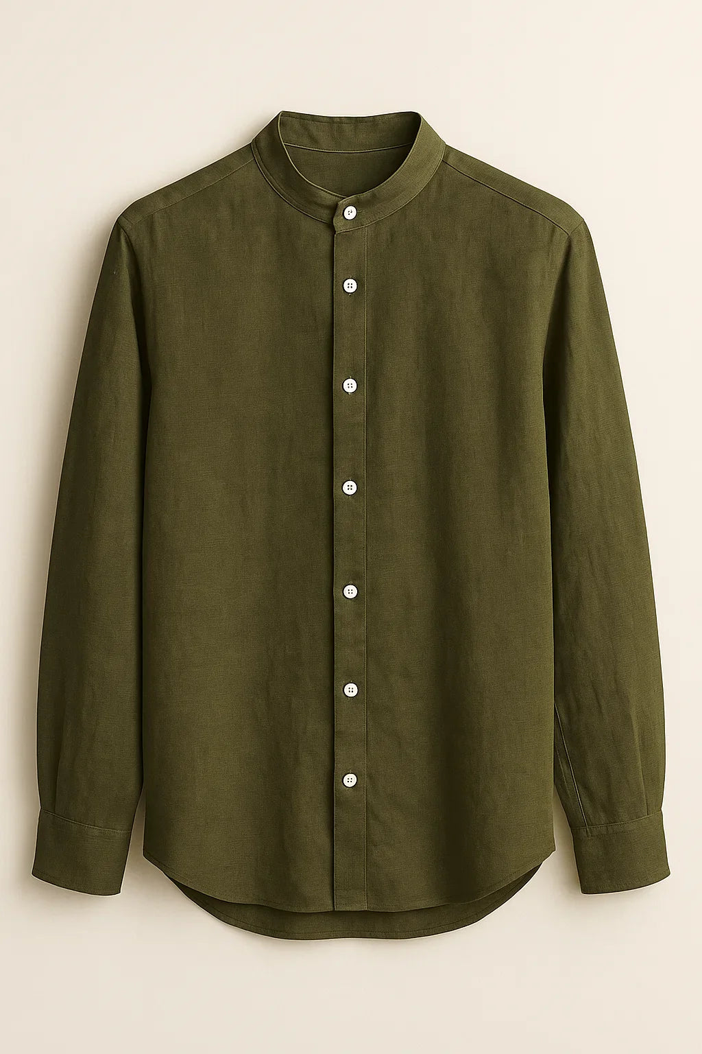 TerraLuxe Long Sleeve Linen Stand Collar Shirt
