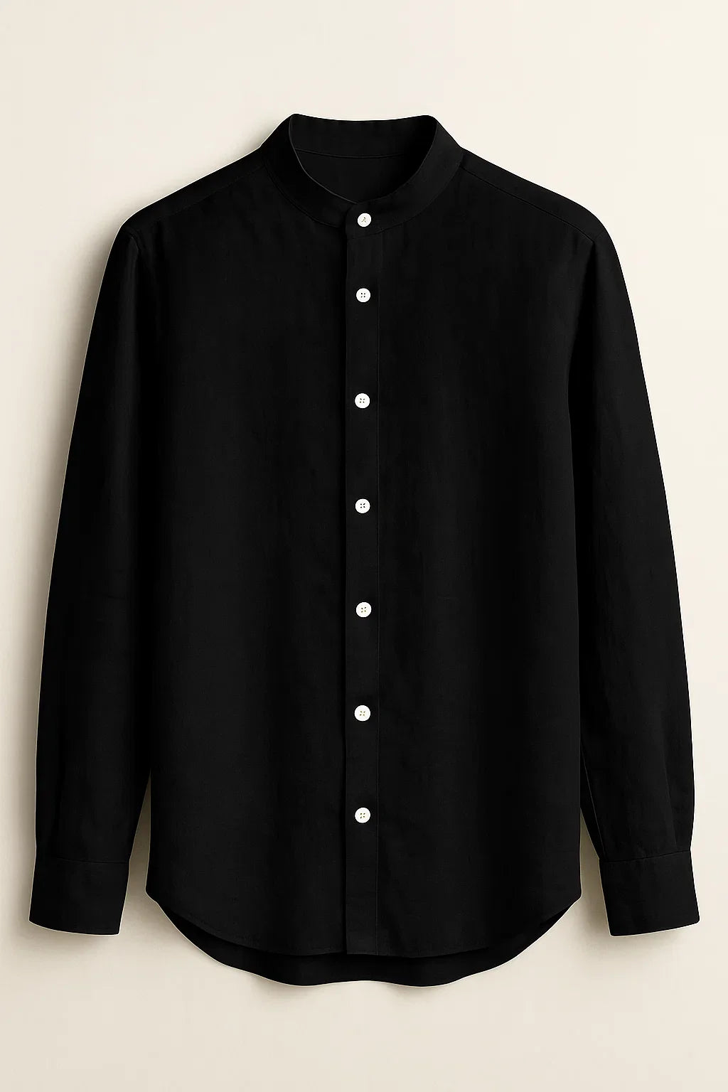 TerraLuxe Long Sleeve Linen Stand Collar Shirt