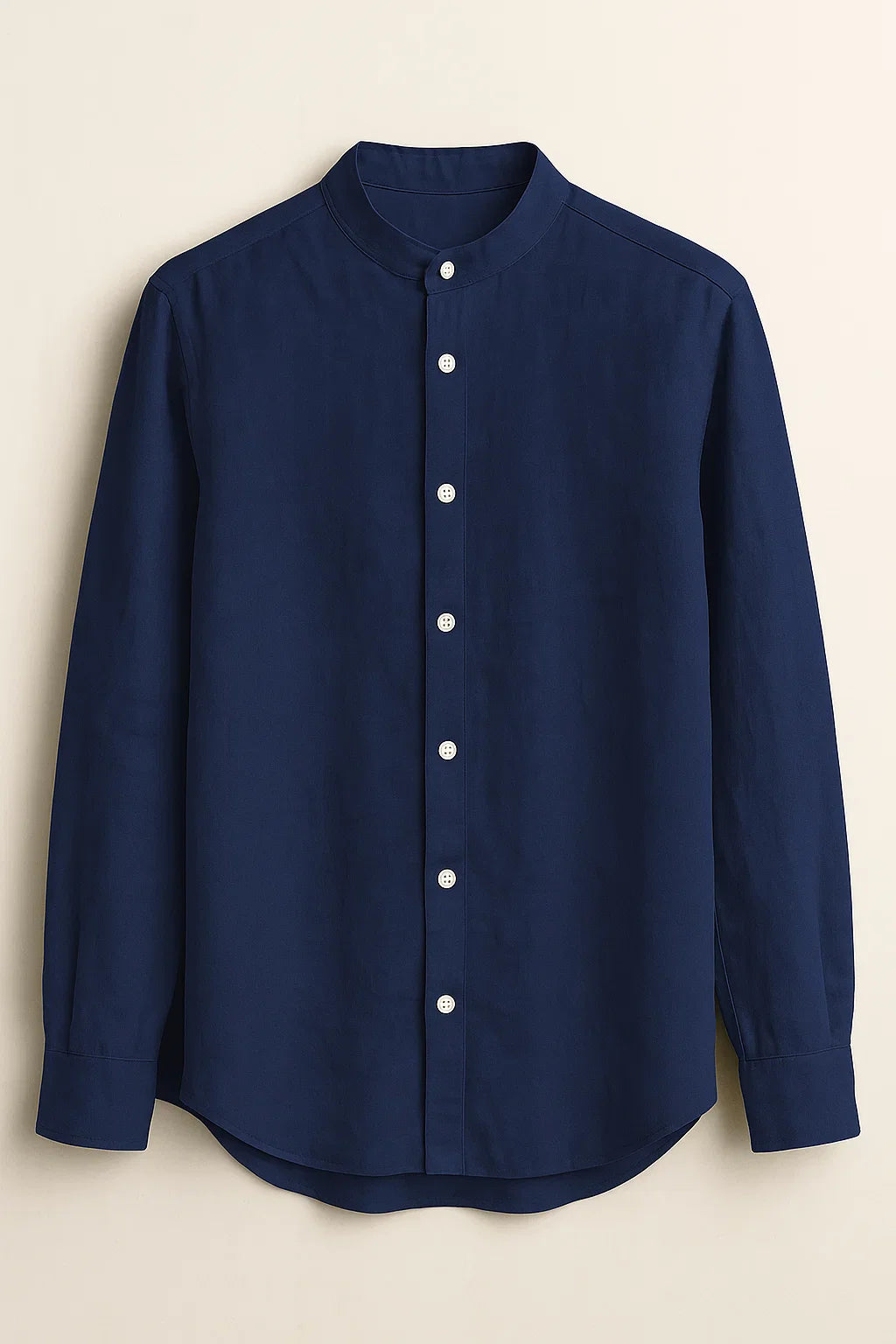 TerraLuxe Long Sleeve Linen Stand Collar Shirt