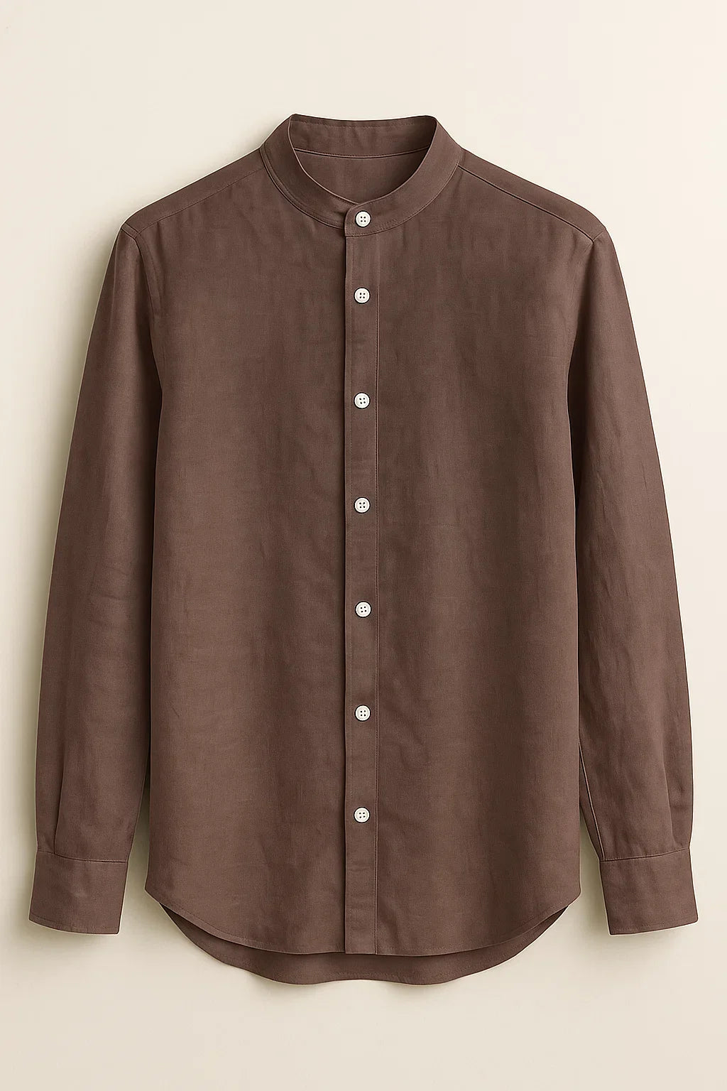 TerraLuxe Long Sleeve Linen Stand Collar Shirt