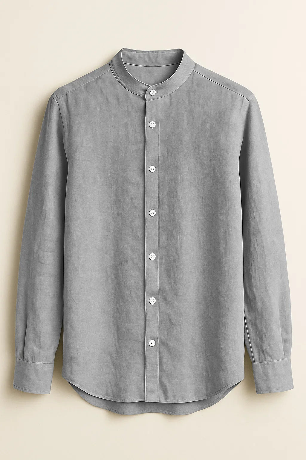 TerraLuxe Long Sleeve Linen Stand Collar Shirt
