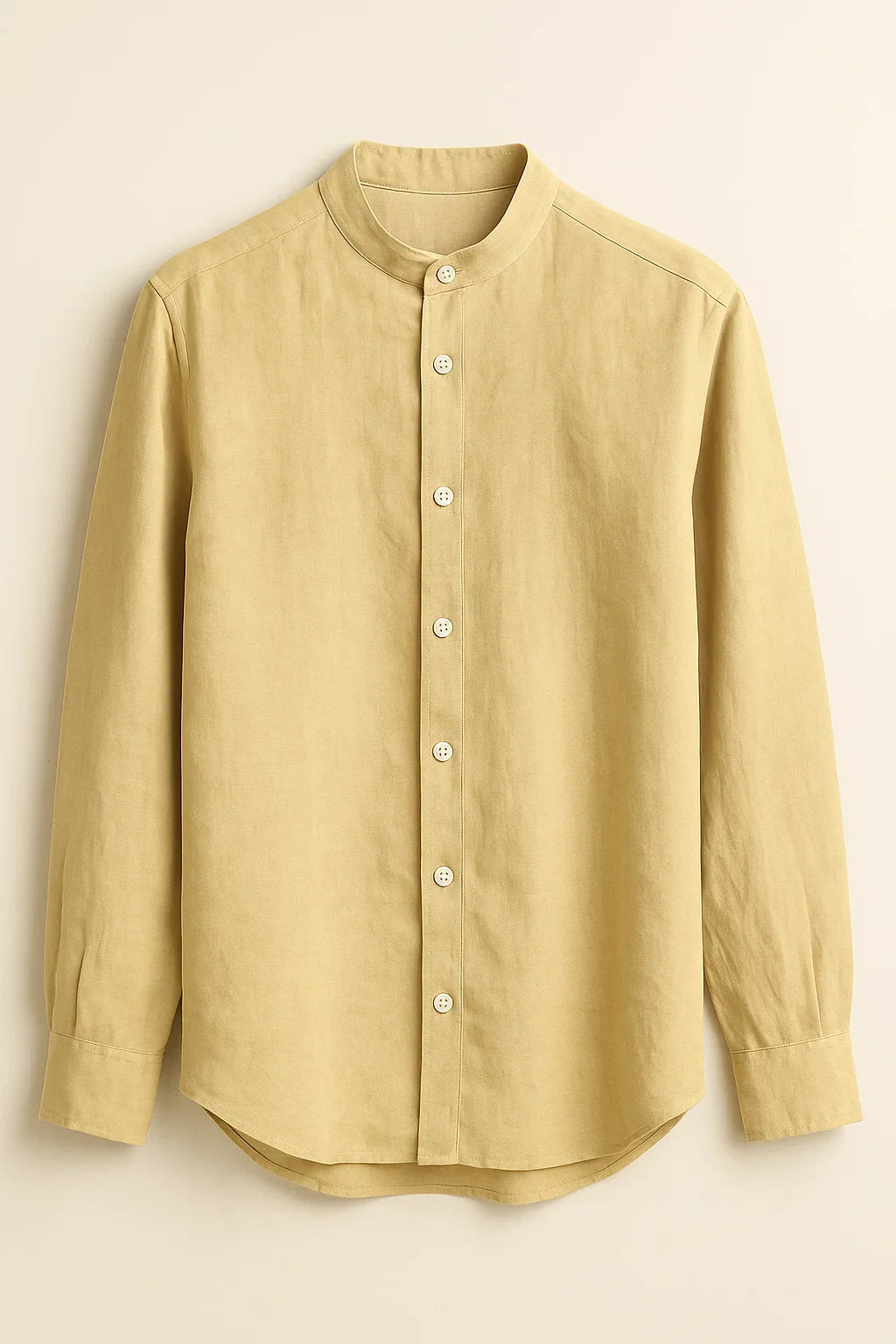 TerraLuxe Long Sleeve Linen Stand Collar Shirt