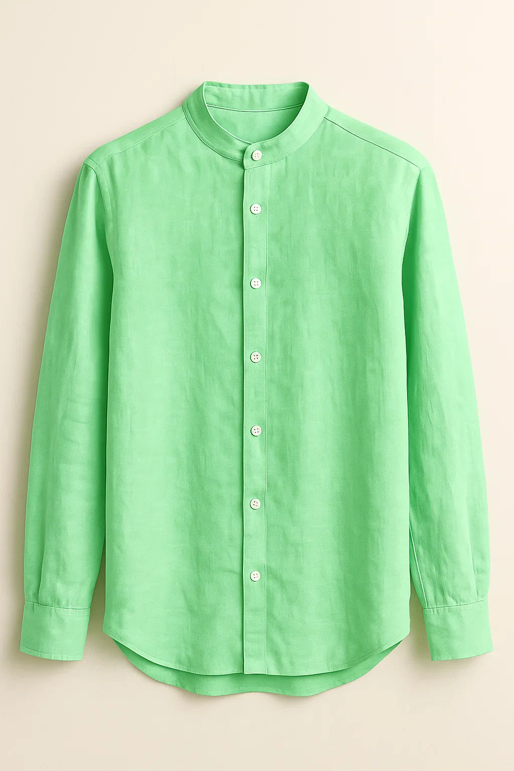 TerraLuxe Long Sleeve Linen Stand Collar Shirt