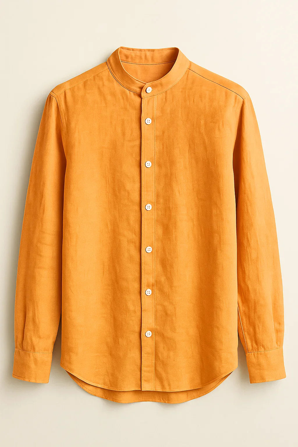 TerraLuxe Long Sleeve Linen Stand Collar Shirt