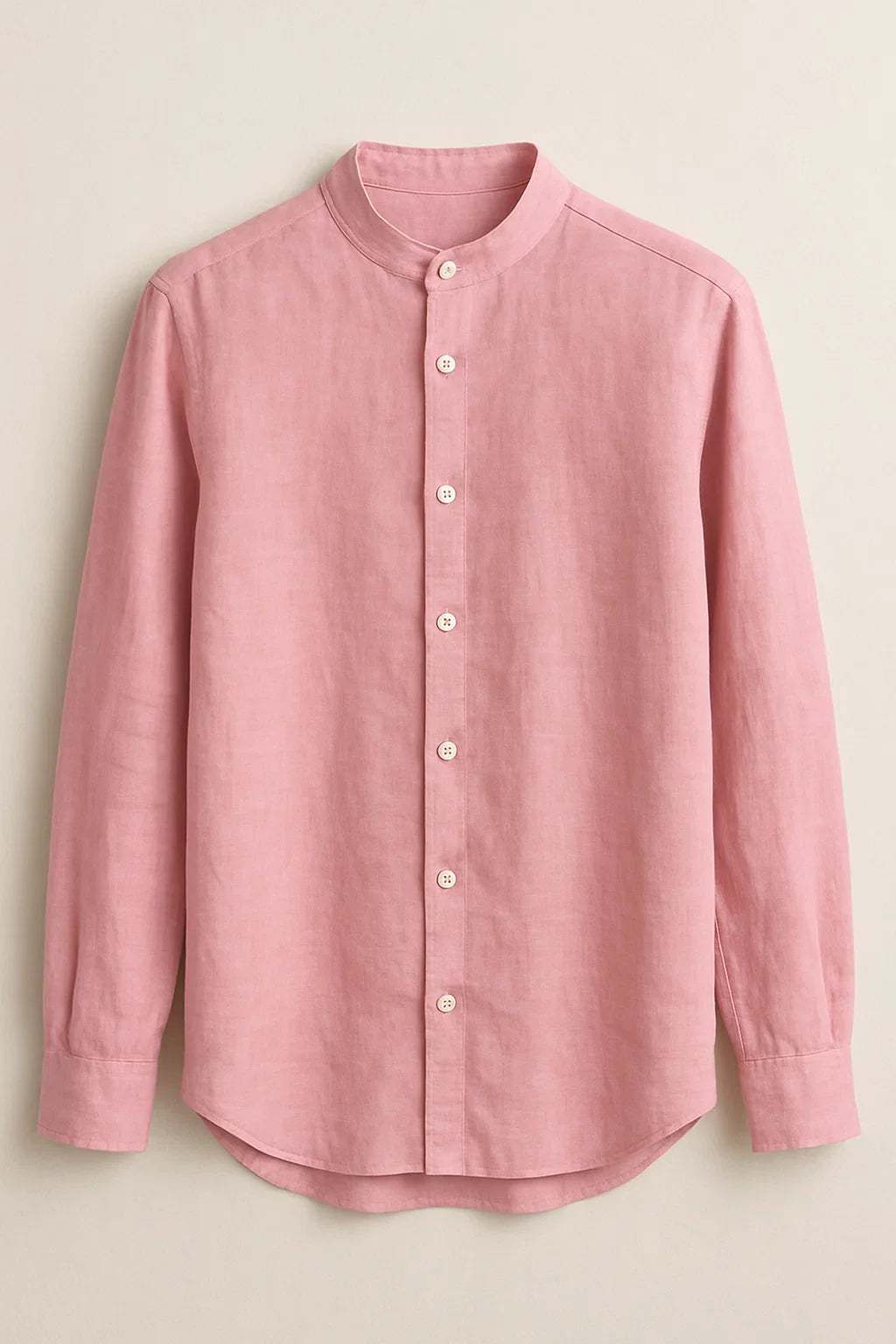TerraLuxe Long Sleeve Linen Stand Collar Shirt