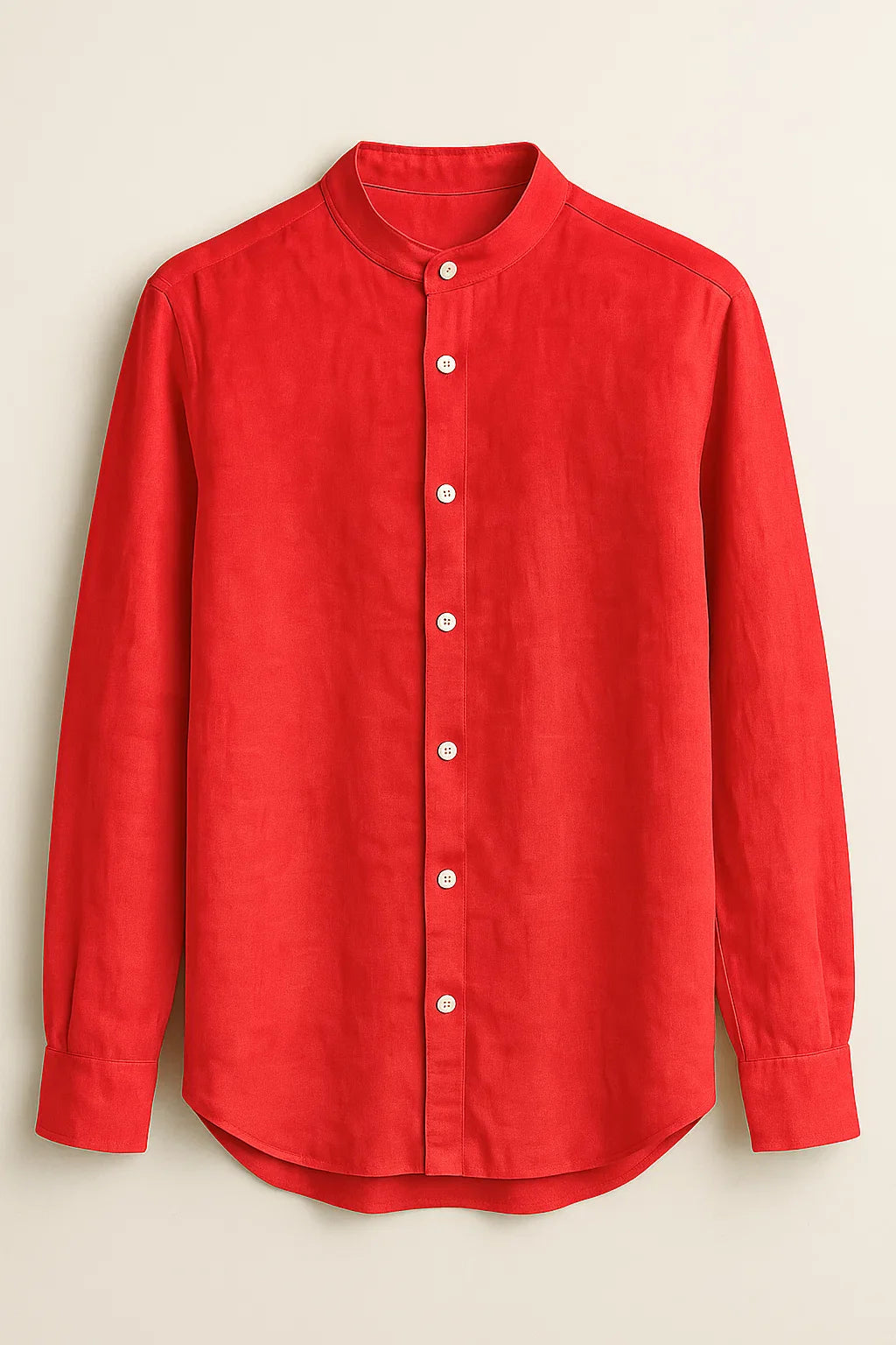 TerraLuxe Long Sleeve Linen Stand Collar Shirt