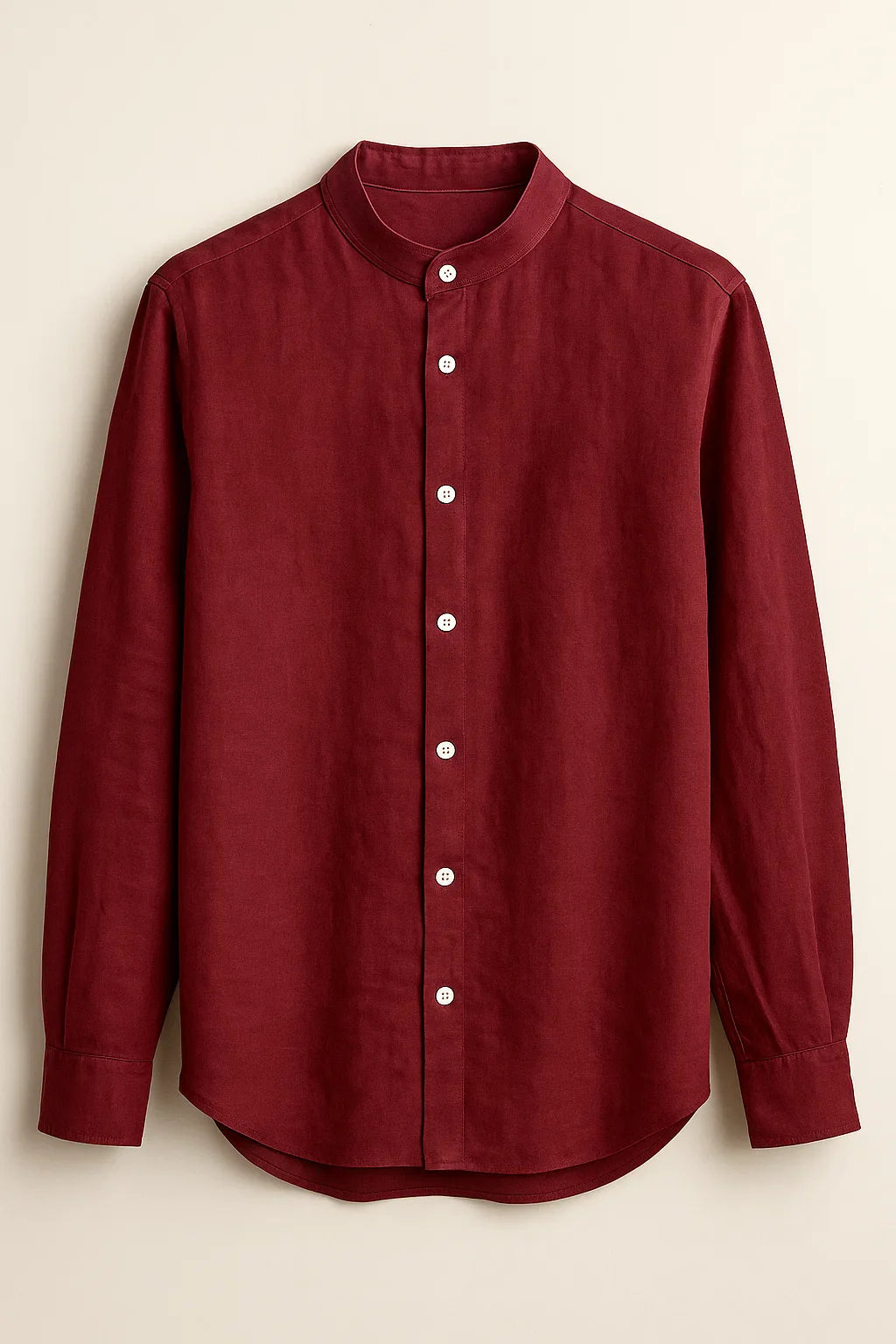 TerraLuxe Long Sleeve Linen Stand Collar Shirt