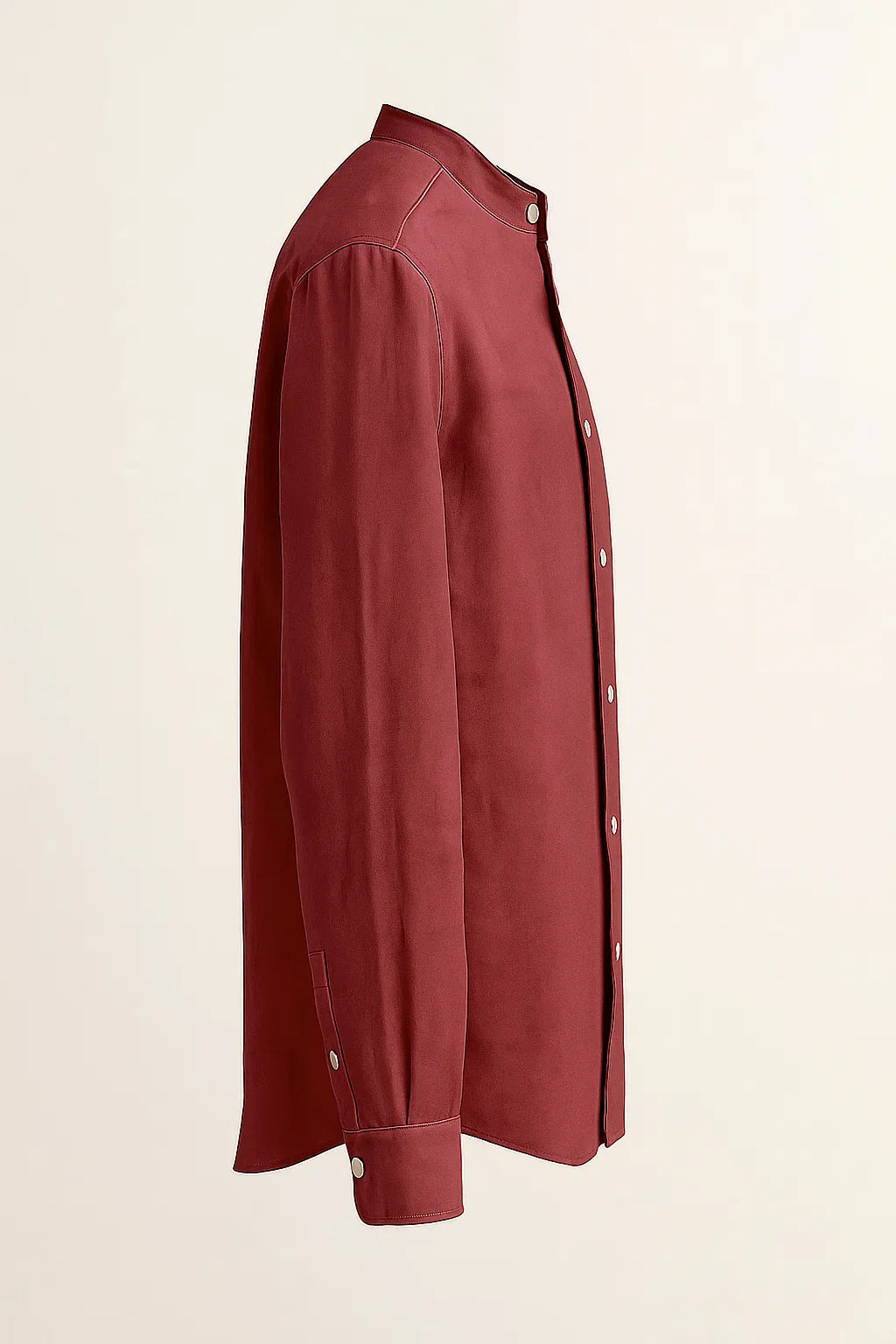 TerraLuxe Long Sleeve Linen Stand Collar Shirt